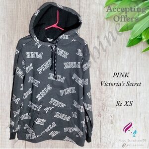 PINK Victoria’s Secret - Sz XS - super soft inside hoodie - logo all over